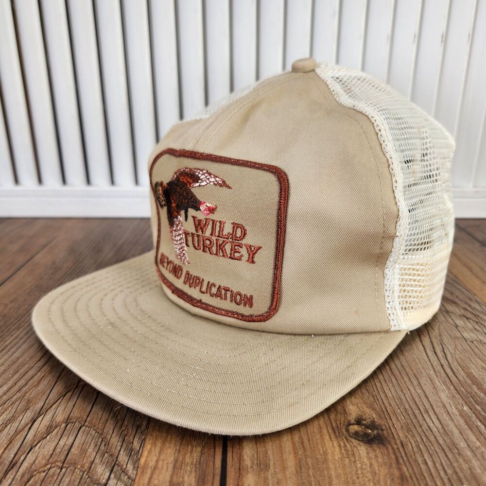 VTG IP Wild Turkey Beyond Duplication Patch Trucker Hat Tan Kentucky Bourbon USA